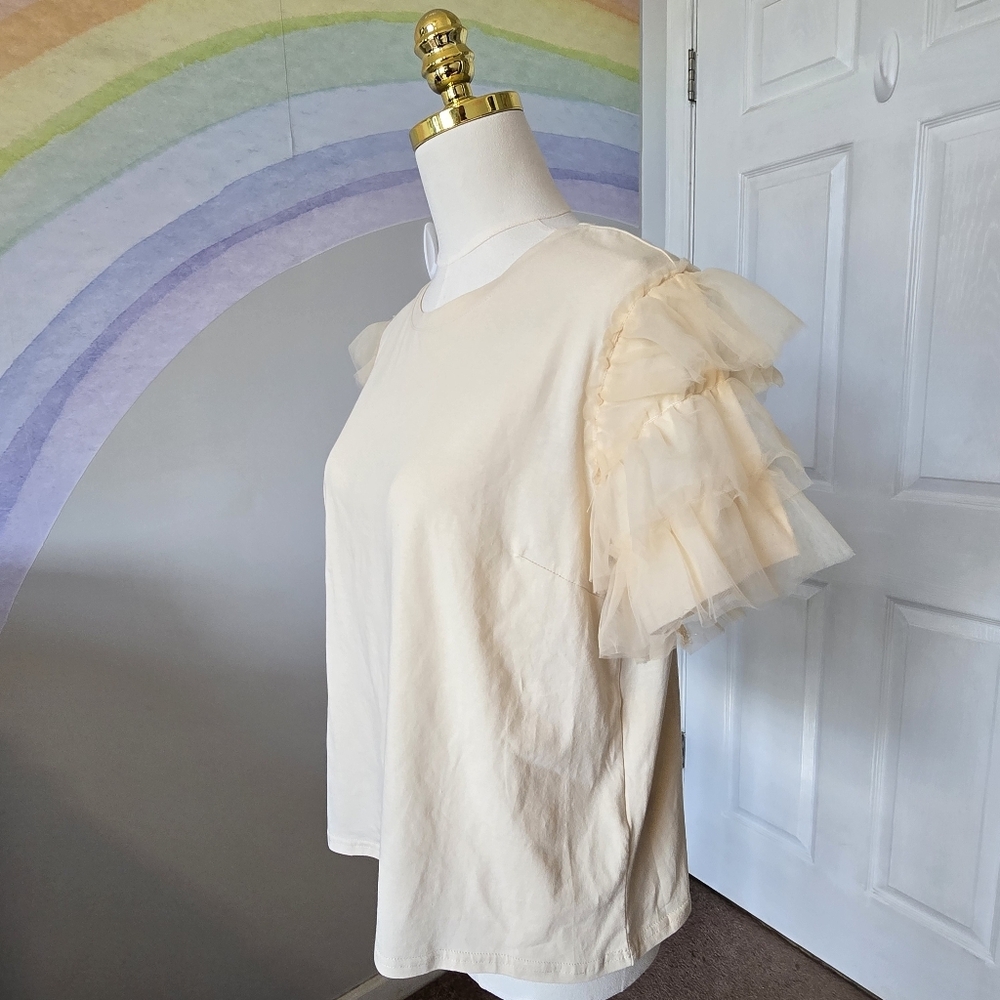 TCEC | Large | Ivory Tulle Ruffle Sleeve Top - Picture 2 of 9